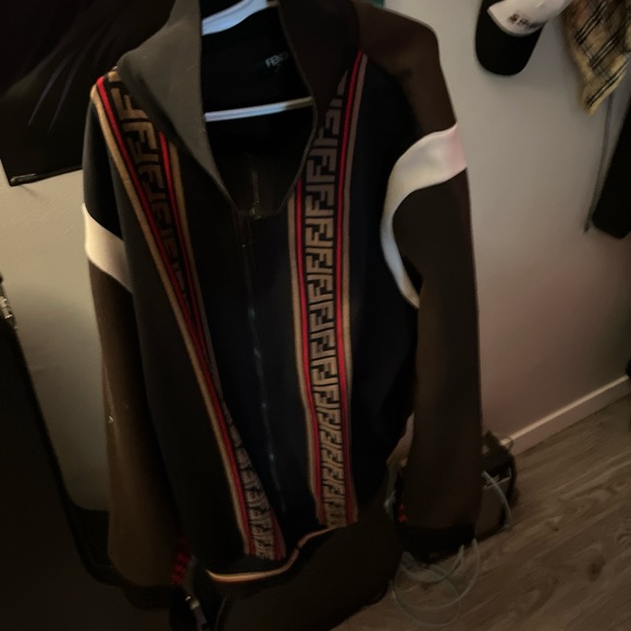 Fendi Black Logo Stripe & Brown Sleeve Track eJacket - Picture 3 of 4